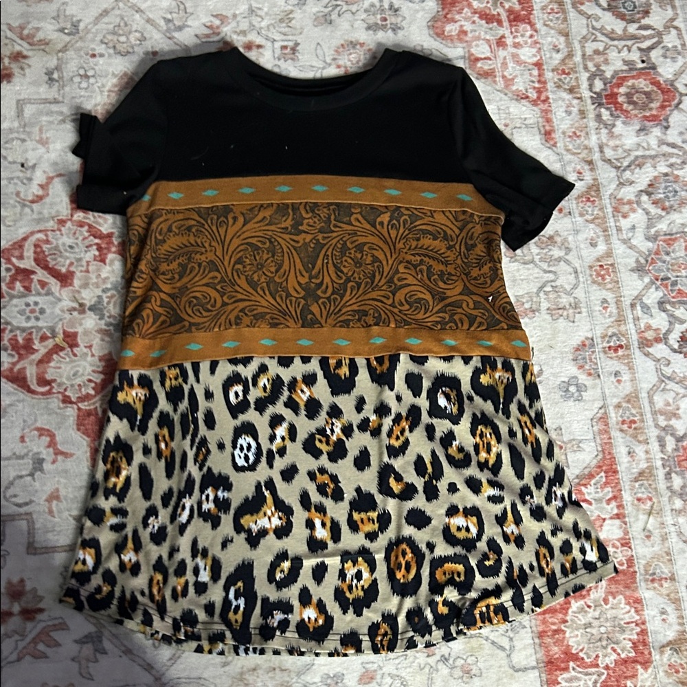 Crazy Train Black and Brown Leopard Print Tee